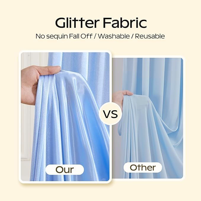 Blue Glitter Backdrop Curtain for Parties Wedding,10Ft x 10Ft Satin Shimmer Photo Backdrop,Non-Wrinkle Sparkle Drapes for Backdrops,Back Drop for Photography, Birthdays,Weddings,Prom