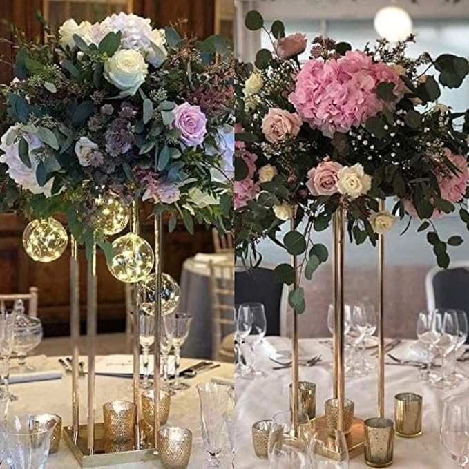 10 Pcs Tall Wedding Elegant Metal Flower Centerpieces, 23.6" Gold Flower Stand Vase Display Column for Wedding Event Reception Table, Wedding Geometric Vases for Party Table, Home Décor
