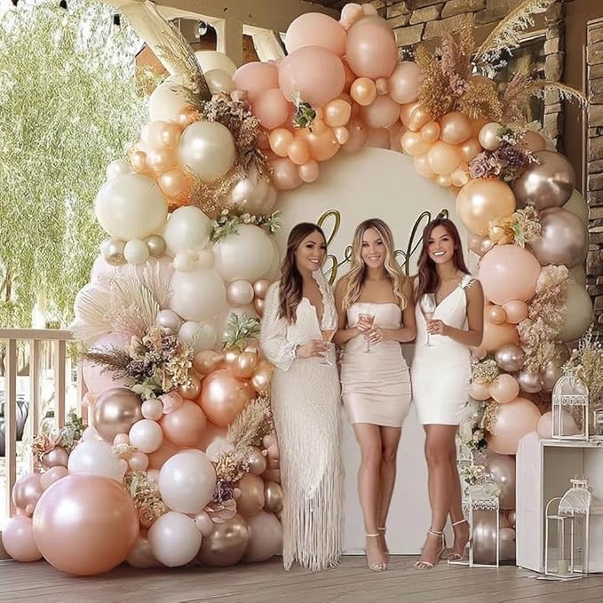 Blush Pink Balloon Garland, Double Stuffed Light Pink White Champagne Pearl Balloons Dusty Rose Nude Beige Neutral Balloon Arch Kit for Baby Shower Birthday Bridal Shower Wedding Party Decorations