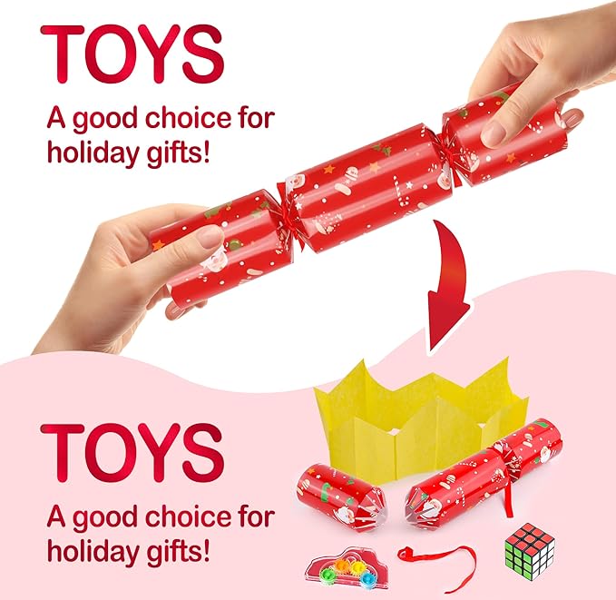 8 Pack Christmas Party Favor Non-Snap Red Green Christmas Party Table Favor with Party Hats Joke Little Gifts Inside for Kids Adults, Holiday Party Favor Xmas Dinner Traditions Supplies