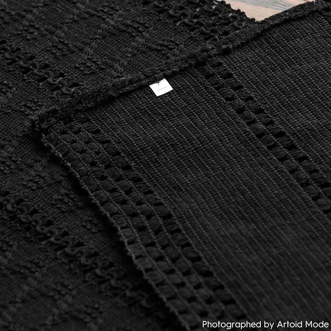 Artoid Mode Black Farmhouse Woven Rustic Hollow Table Runner, Seasonal Holiday Kitchen Dining Table Decoration for Home Party Decor 12x36 Inch