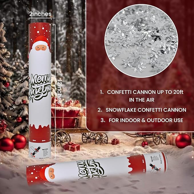 Party Poppers Snowflakes Confetti Cannon 2 Pack Confetti Popper for Christmas 12Inch Confetti Shooters Christmas Snowflakes Confetti Party Cannons Bulk for New Year Festival Holiday Celebrations