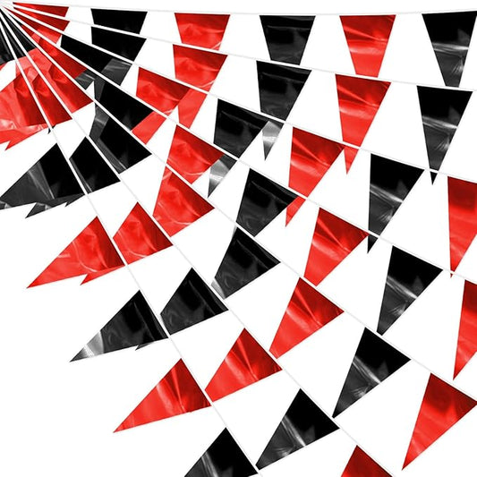 65FT Red Black Glitter Triangle Pennant Banner Flag Metallic Bunting Fabric Garland for Christmas Graduation Bachelorette Anniversary Engagement Wedding Anniversary Casino Party Decorations Supplies