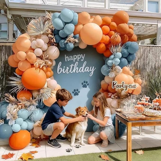 Orange Blue Balloon Arch Kit Double Stuffed Dusty Pastel Blue Burnt Orange Peach Beige Boho Thanksgiving Balloon Garland for Neutral Fall Baby Shower Birthday Bridal Wedding Party Decoration