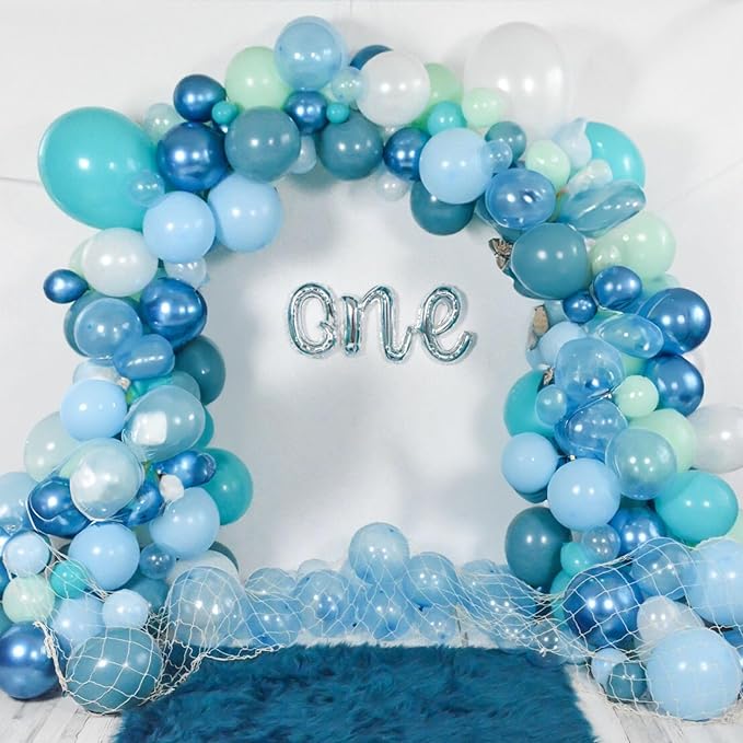 Blue Green Teal Balloons 60 Pcs Ocean Blue Green Pearl White Balloons 12 Inch Under the Sea Shark Whale Underwater World Theme Balloon Set for Boys Baby Shower Gender Reveal Birthday Party Decorations