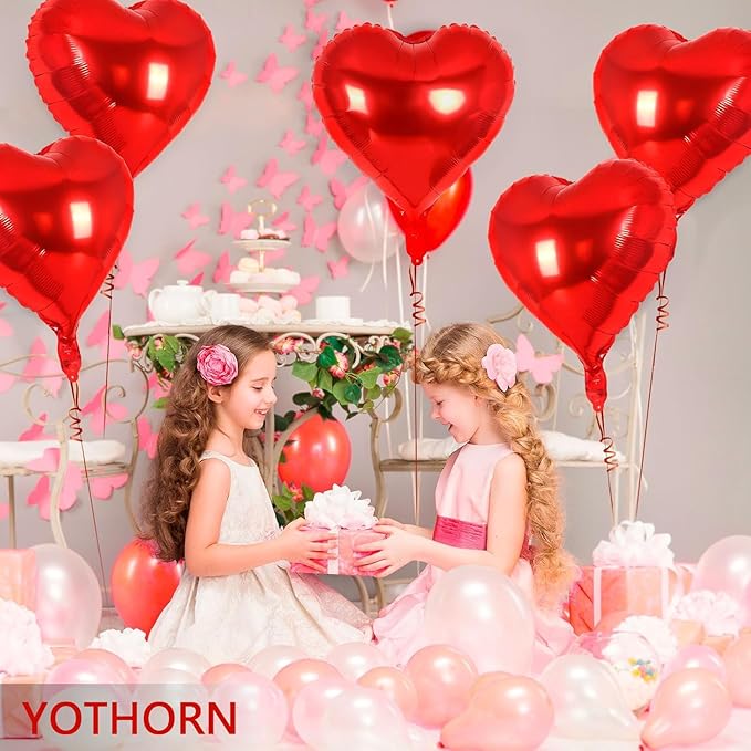 12 Pcs Red Heart Balloons,18 Inch Heart Foil Balloons Love Balloon Valentine Balloon for Birthday Party Wedding Engagement Party Baby Shower Valentine Day Decorations (red)