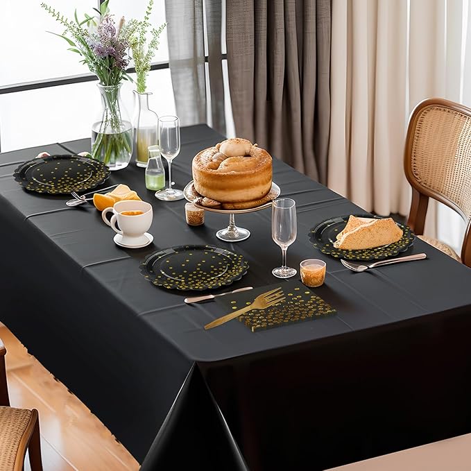 50PCS Black and Gold Paper Plates and Napkins, 7Inch Black and Gold Dot Party Supplies Disposable Party Plates Tableware Set for Birthdays, Graduations, Fathers Day Retirement and Weddings Decorations