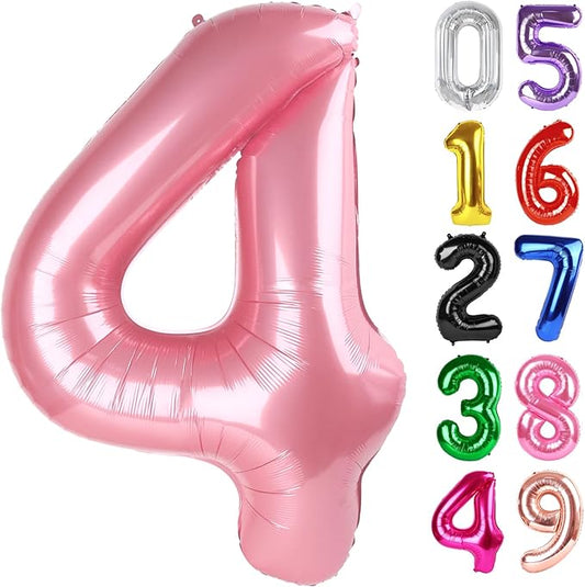 Pearlescent Pink Number 4 Balloon 40 Inch, 4th Birthday Party Decorations for Children, Giant 4 Foil Balloon for Party Supplies
