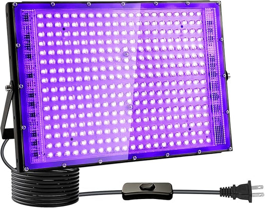 300W Black Lights, Blacklight Flood Light with Plug and Switch,for Glow Party, Black Light Party, Halloween, Body Paint, Neon Glow, Fluorescent Poster, Stage Lighting