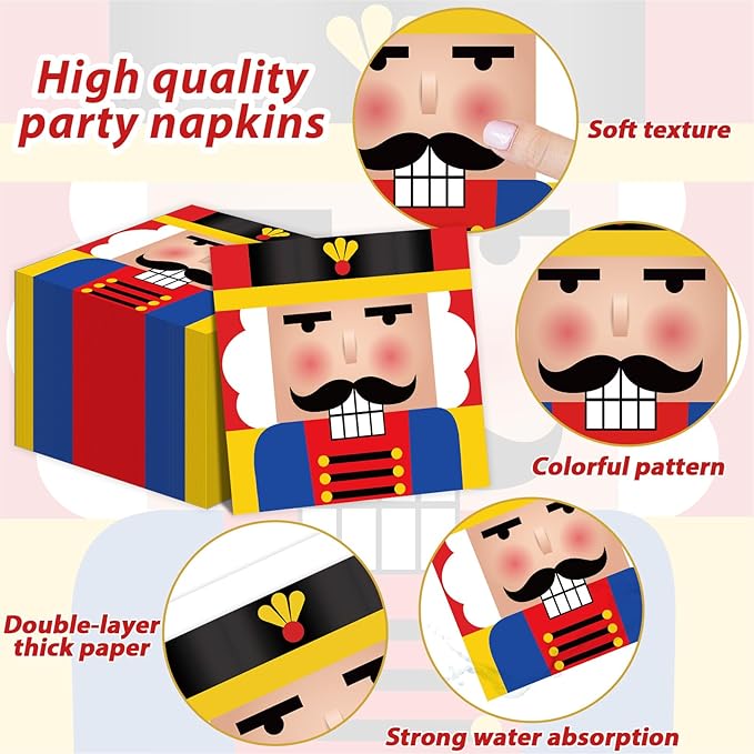 96 Pcs Christmas Nutcracker Plates Party Supplies for 24 Guests Merry Christmas Tableware Table Decorations Soldier Model Nutcracker Plates Napkins Dinnerware for Kids Winter Xmas Holiday Party Favor