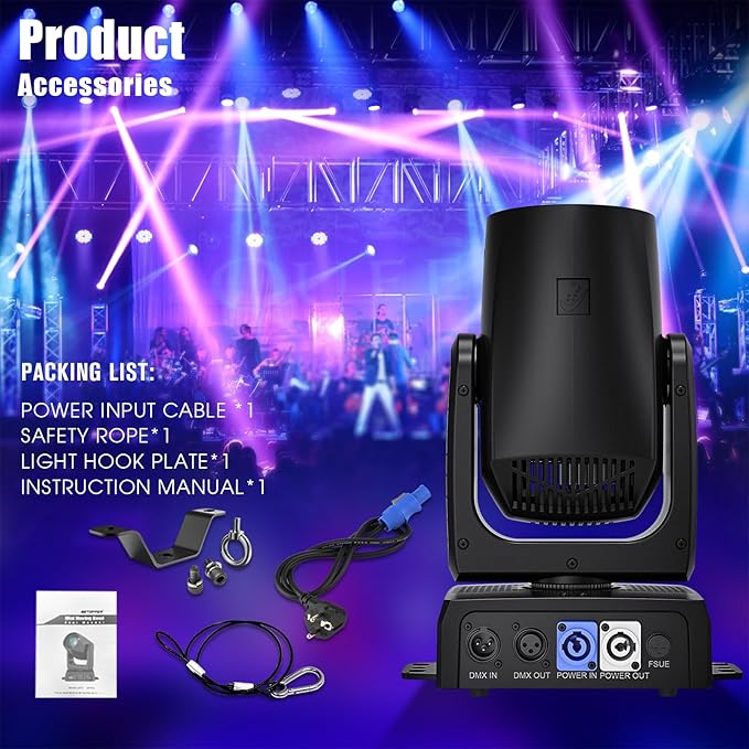 150W Moving Head Beam Light, DJ Stage Lighting with DMX512/Sound-Active/Auto/Master-Slave Modes, 12 Gobos & 12 Colors RGBW Moving Head for Nightclub Party Wedding Show (LB150)