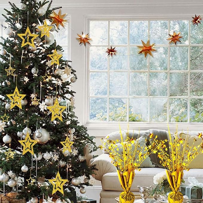 6 Pack Metallic Foil Spray Centerpiece Star Table Decoration Burst Table Centerpieces for Birthday New Years Nye Wedding Anniversary Graduation Holiday Party Supplies Decor, Gold