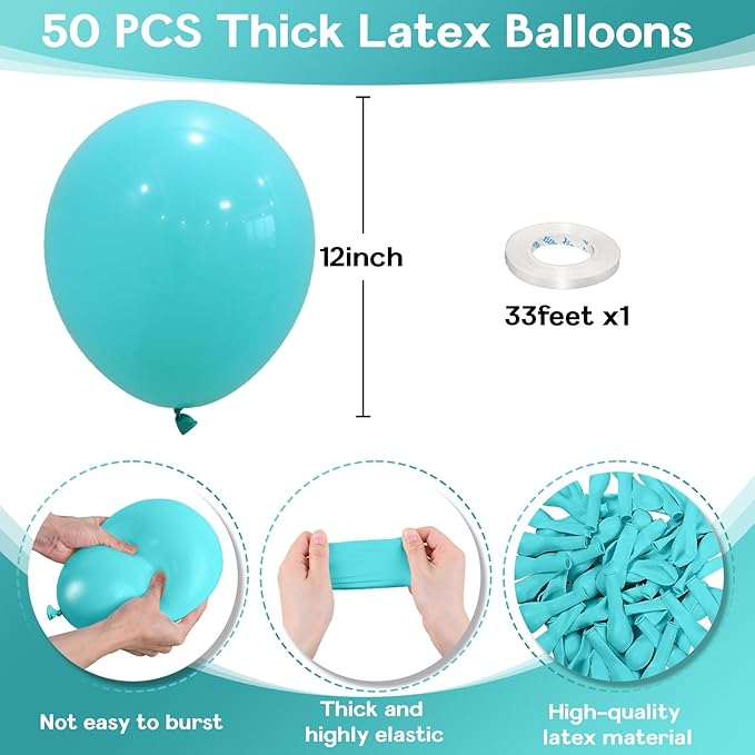 Teal Balloons 12 Inch Teal Blue Balloon 50 Pack Turquoise Latex Balloons Round Aqua Green Party Helium Balloons for Arch Kit for Kids Birthday Wedding Luau Ocean Baby Shower Party Decorations