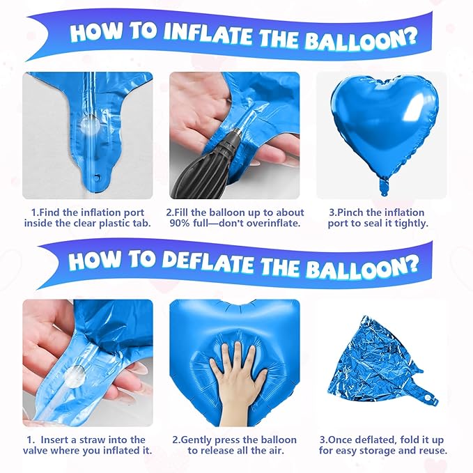 Blue Purple Silver Heart Balloons, 10 Pcs 18 Inch Metallic Purple Blue Heart Shape Foil Balloon for Kids Girls Ice Princess Wonderland Frozen Birthday Wedding Valentines Baby Shower Party Decorations