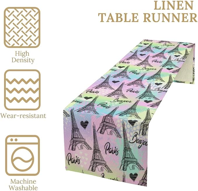 Paris Eiffel Tower Table Runner, Modern Eiffel Tower Dinner Runner for Farmhouse Kitchen Dining Table Holiday Party Decoration 13 x 70 Inch