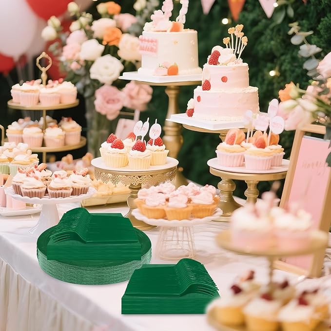 Dark Green Paper Plates 9 Inch Set Disposable Dark Green Birthday Dessert Dinner Plates and Napkins Party Supplies(75 PCS)