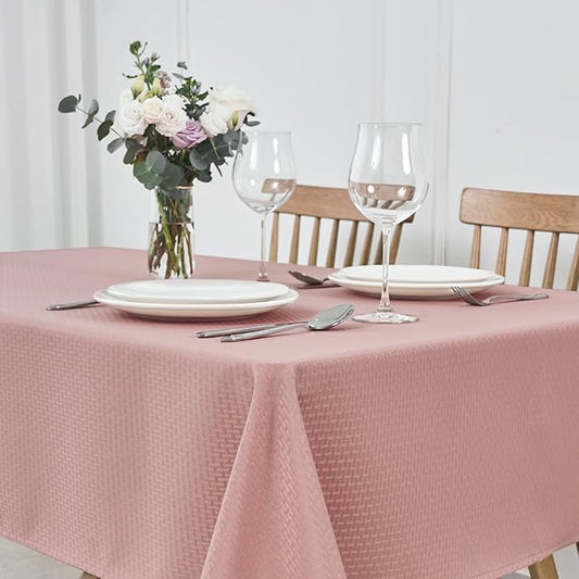 maxmill Tablecloth Weaved Texture Stain Resistant Waterproof, Wrinkle Resistant Washable Table Cloth, Fabric Table Cover for Dining Room, Indoor Outdoor Use, Rectangle 70 x 120 Inch, Pale Blush