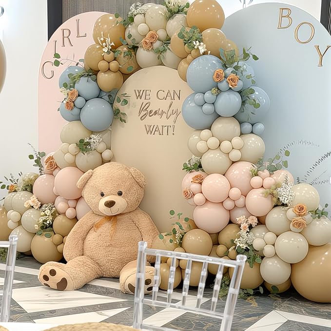 Dusty Pink Blue Balloon 60 Pcs Gender Reveal Balloons Blush Pink Slate Blue Beige Sand White Party Latex Balloons for Boy or Girl Gender Reveal Birthday Bridal Baby Shower Party Decorations