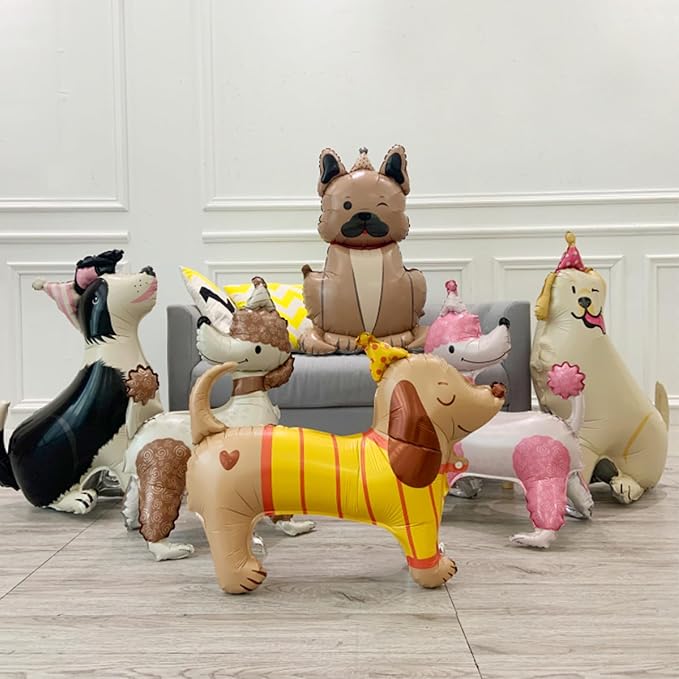 4D Standing Dog Animal Balloons,Pink Brown Pet Dog Foil Balloons, 2Pcs Cute Puppy Poodle Children's Birthday Party Supplies Animal Themed Baby Shower Party Decorations