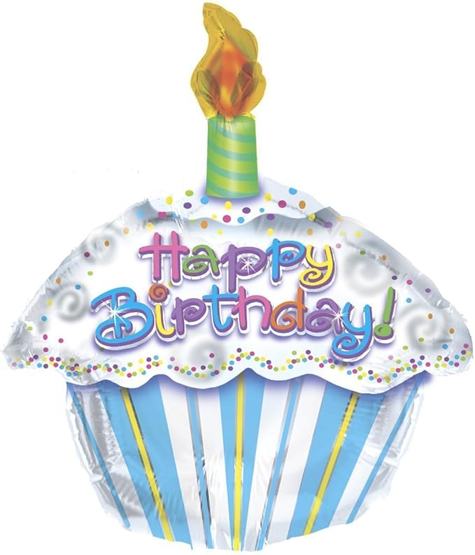 PMU Happy Birthday Petite Cupcake Shape 18 Inch Mylar-Foil Balloon Pkg/1