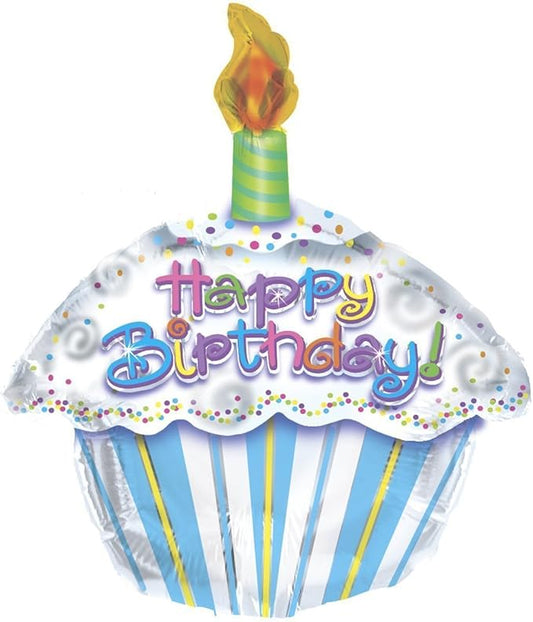 PMU Happy Birthday Petite Cupcake Shape 18 Inch Mylar-Foil Balloon Pkg/1