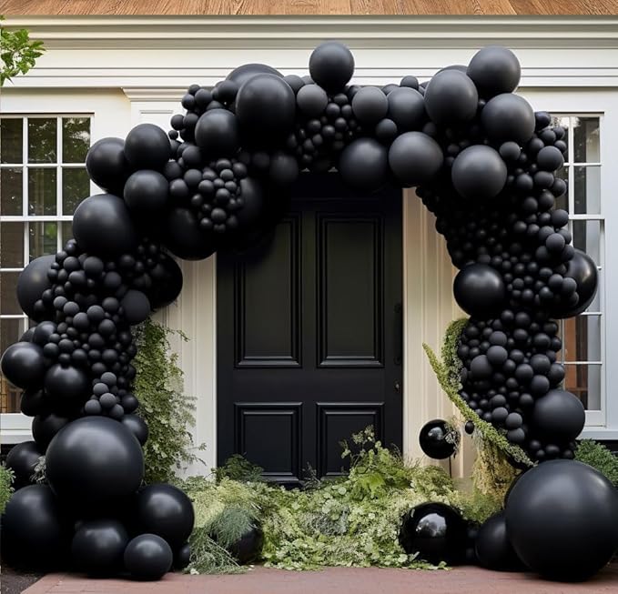 Double Stuffed Matte Black Balloons Different Sizes Latex Premium Black Balloon Arch Garland Kit for Birthday Graduation Wedding Baby Shower Halloween Party Decor