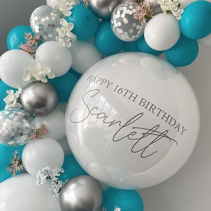 Teal and Silver Balloons, 60Pcs 12 Inch Turquoise White Teal Blue Balloon Set with Chrome Metallic Silver Confetti Balloons for Birthday Baby Shower Wedding Bridal Shower Anniversary Party Decorations