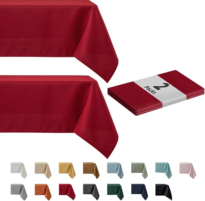 maxmill 2 Pack 60 x 84 Inch Red Textured Rectangle Christmas Tablecloth Water Proof Wrinkle Free, Soft Jacquard Table Cloth for Dining Room Table Cover, Banquet Parties Holiday Dinner Decoration
