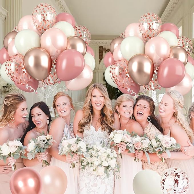 Dusty Pink Boho Blush Balloons, Metallic Rose Gold Retro Pink Ivory White Balloon, Nude Cream White Balloon and Confetti Balloons for Bridal Baby Shower Girls Birthday Wedding Decor Supply