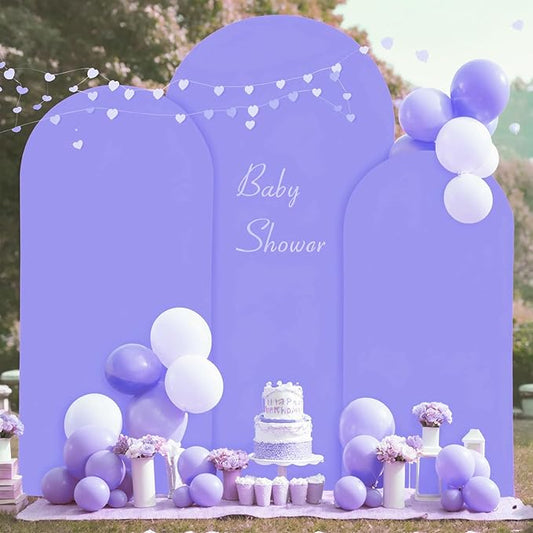 (7.2FT, 6.6FT, 6FT) Wedding Arch Cover Set of 3 Lavender Spandex Fitted Arch Cover for Round Top Chiara Backdrop Stand Covers for Birthday Party Banquet Photo Background Decoration