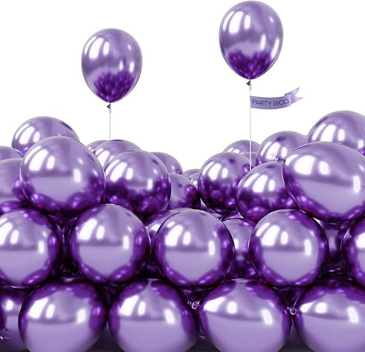 PartyWoo Metallic Purple Balloons 50 pcs 5 Inch Small Mini Chrome Purple Latex Balloons for Mardi Gras Graduation Wedding Baby Shower Anniversary Birthday Party Decorations Purple-G105