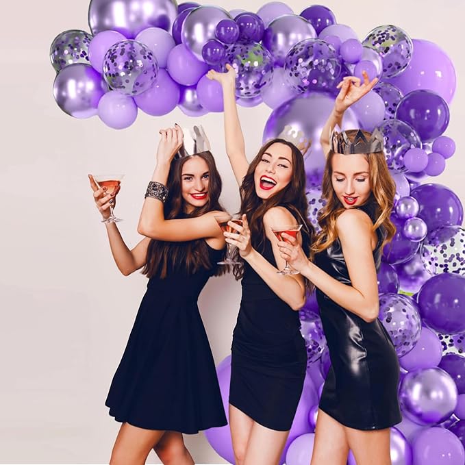 Purple Mixed Balloons, 60 PCS 12inch Lavender Balloons Metallic Purple Confetti Latex Balloon for Girls Women Birthday Baby Shower Bridal Shower Wedding Party Decorations