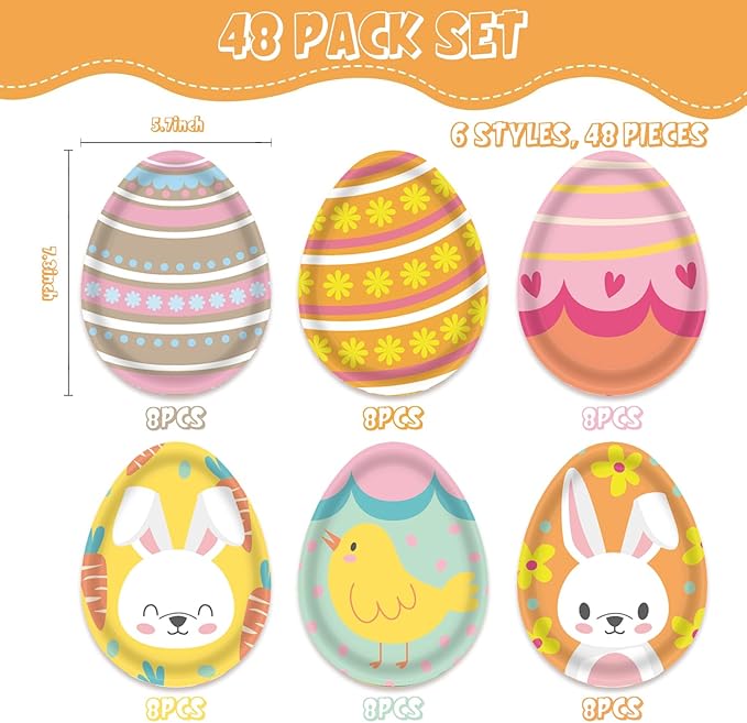 48Pcs Easter Supplies for 48 Guests - Easter Disposable Paper Plates Bunny for Kids Baby Shower Spring Table dinnerware Decorations