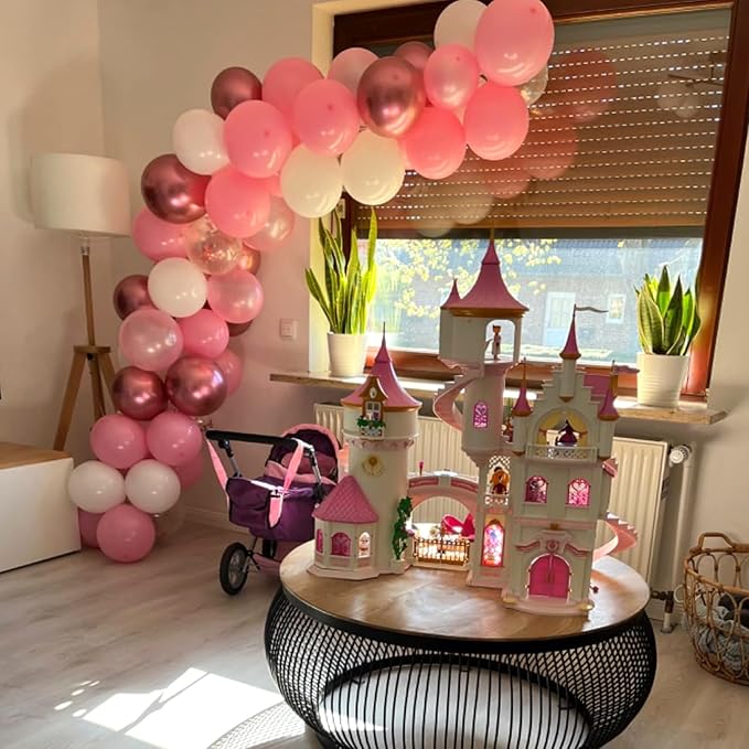 Pink White Rose Party Balloons, 60pcs 12 inch Pink White Rose Gold Confetti Balloons Kit, Pink White Chrome Rose Latex Balloons for Birthday, Wedding, Graduation Party Decorations