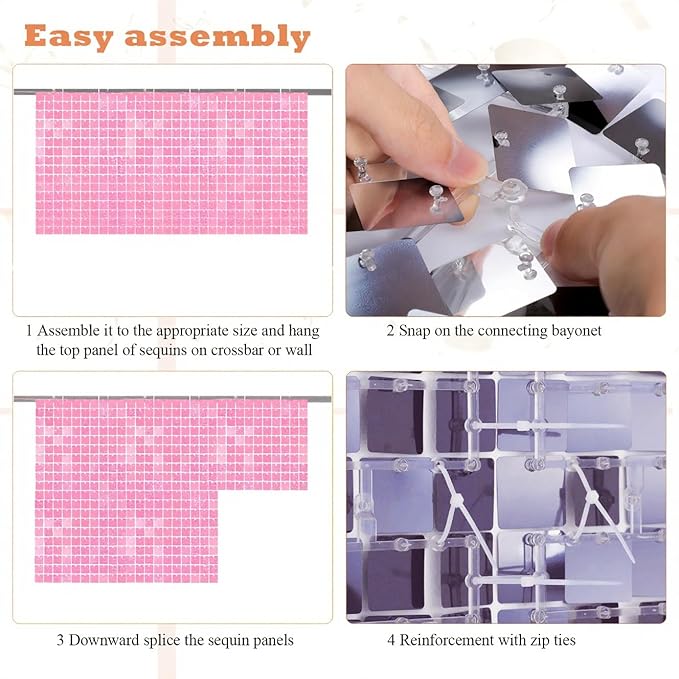 Shimmer Wall Backdrop, Sequins Backdrop Decoration, Photo Backdrops for Birthday, Anniversary, Wedding, Party Decoration (24PCS Rainbow Pink)