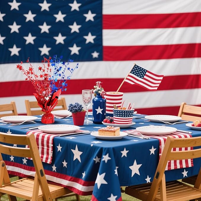 6 Pack 4th of July Table Centerpiece Decoration Metallic Foil Spray Star Burst Patriotic Decoration Independence Day Labor Day Veteran Day Memorial Day Party Supplies, Red White and Blue