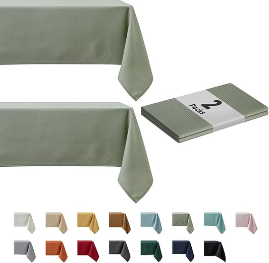 maxmill 2 Pack Rectangle 52 x 70 Inch Sage Green Textured Tablecloth Waterproof Spillproof Wrinkle Free Table Cloth for Kitchen Dining Decoration, Fabric Table Cover for Outdoor and Indoor Use