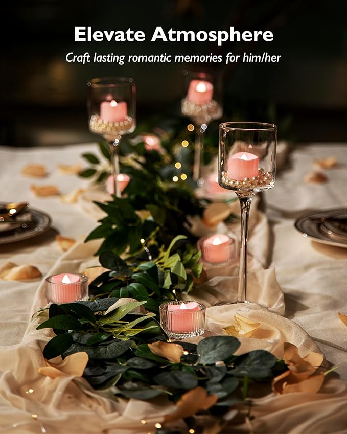 Homemory Pink Tea Lights Candles Battery Operated, 200+Hour Flameless Flickering Fake Electric LED Colored Tealights Candles for Romantic Wedding Decor, Baby Showers, Proposal, Valentine's, 12-Pack