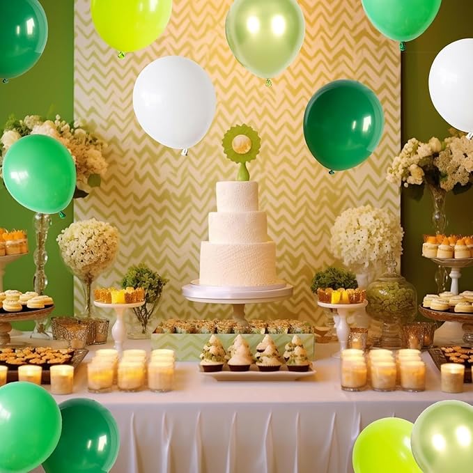 60PCS Green Party Balloons, Dark Green Emerald Green Lime Greens Chrome Metallic Greens and White Latex Balloon, for Greens Themed Birthday Jungle Safari Party Supplies St. Patrick's Day Decoration