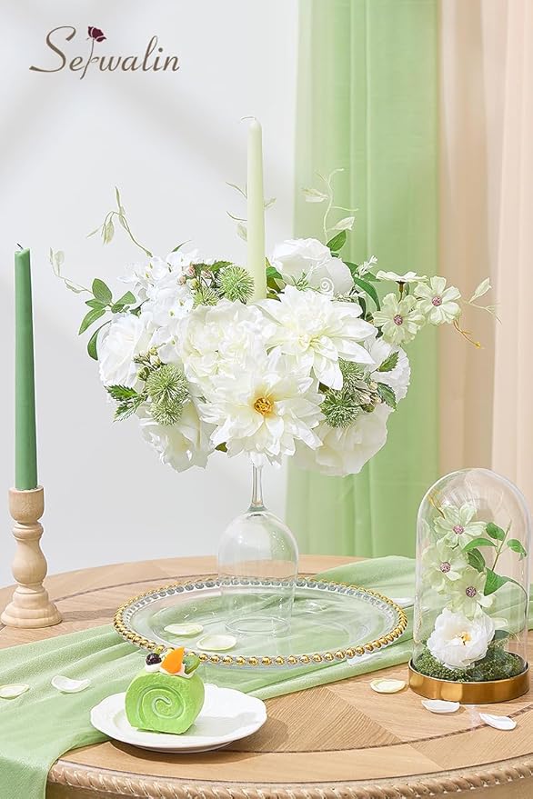 Serwalin Artificial White Flowers, Silk Fake Flowers for DIY Wedding Bouquets Cake Flower, Table Centerpieces Baby Shower Birthday Party Home Decorations