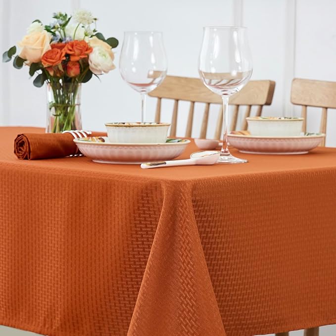 maxmill Square Tablecloth Weaved Pattern Waterproof Spillproof Wrinkle Resistant Soft Fall Table Cloth for Harvest Thanksgiving Dinner, Halloween Party Washable Polyester Fabric, 60 x 60 Inch, Rust