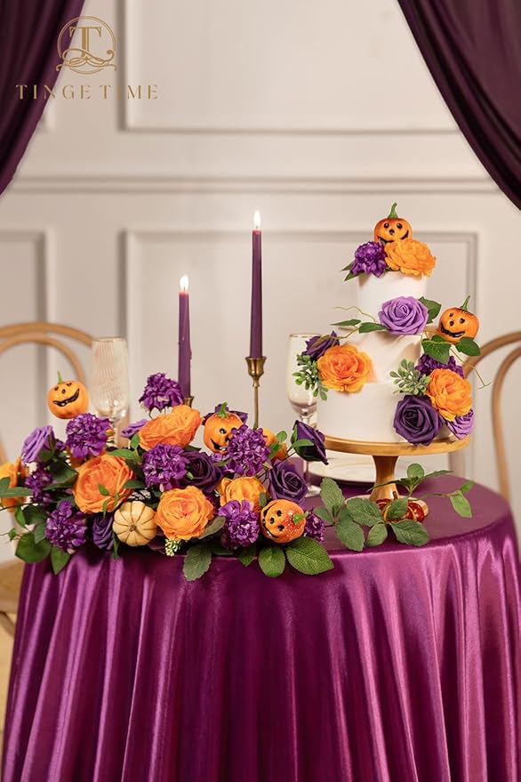 TINGE TIME Rose Artificial Flowers Combo, Gradient Color Faux Foam Roses with Stems for DIY Wedding Bridal Shower Party Table Centerpieces Fake Floral Arrangement Home Decor(Burnt Orange and Purple)