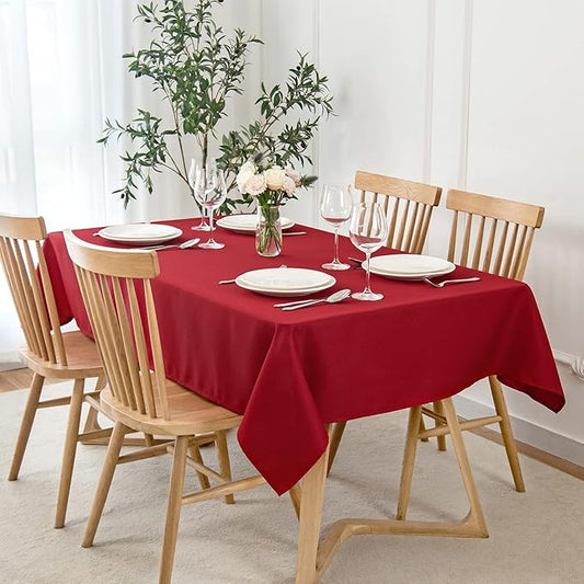 maxmill Rectangle Textured Tablecloth Waterproof Spillproof Wrinkle Free Table Cloth, Kitchen Dining Tabletop Decoration, Fabric Table Cover for Outdoor and Indoor Use, 52 x 70 Inch, Red