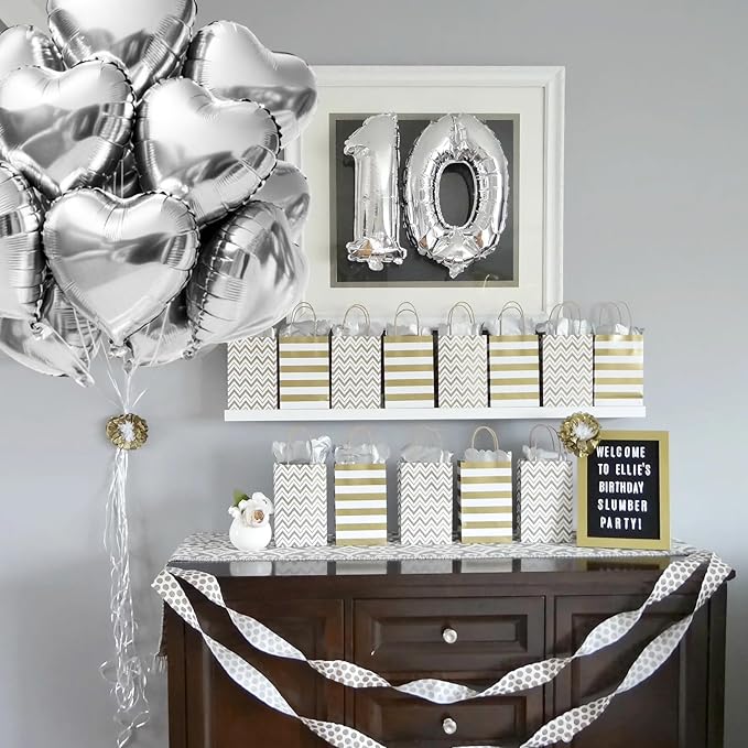 TONIFUL 15Pcs 18 Inch Silver Heart Balloons Silver Heart Shape Foil Mylar Balloons Decoration for Birthday Valentine's Day Wedding Bridal Shower Anniversary Engagement Party Supplies