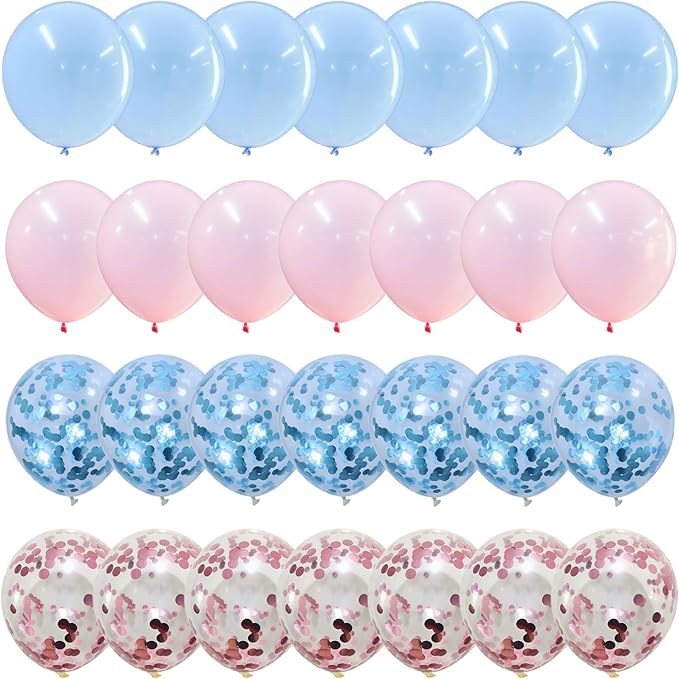 Pink and Blue Balloons Set, 35 Pack Pastel Pale Blue Pink Confetti Latex Balloons, 12 Inch Light Blue Pink Balloon Kit for Boy or Girl Gender Reveal Party Birthday Baby Bridal Shower Party Decorations