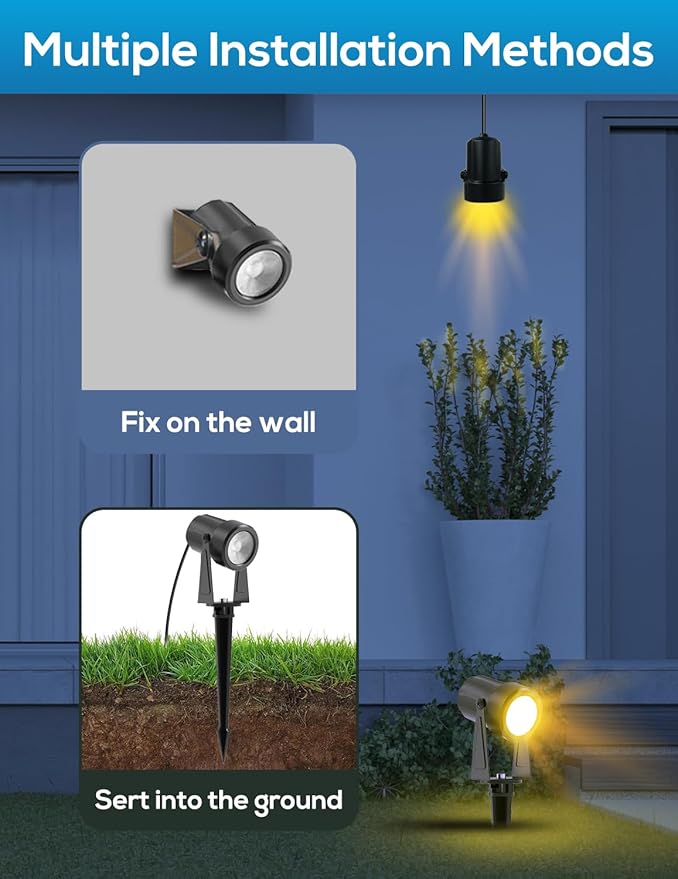 ZYAN Solar Landscape Spot Lights Outdoor 48ft Cable 12W Monocrystalline Panels & USB-C Powered 10800mAh All-Night Lighting Auto Dusk to Dawn IP65 Waterproof Warm White LED Uplights Yard Pathway Tree