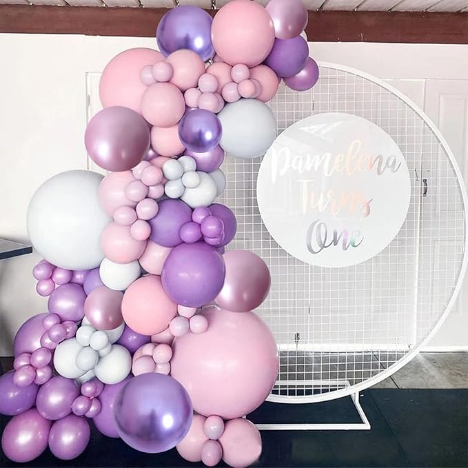 Togvu Purple Pink Balloons, 60 Packs 12 Inch Metallic Purple Pink Confetti Balloons, Lavender and Light Pink Latex Balloons with Ribbon for Girls Women Birthday Wedding Baby Shower Party Decoration