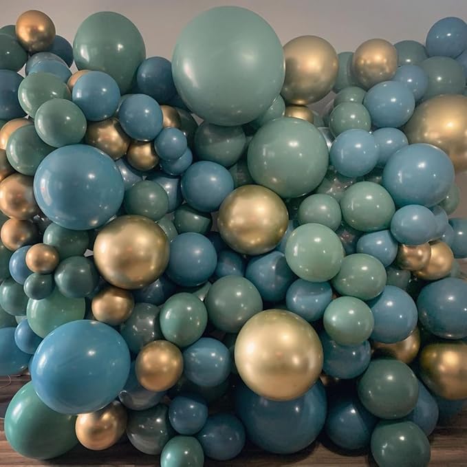 Dusty Blue and Green Balloons, 60Pcs Aqua Blue Pastel Green Latex Balloon, 12 Inch Balloon Set for Boho Baby Bridal Shower Wedding Jungle Safari Woodland Neutral Birthday Party Decorations
