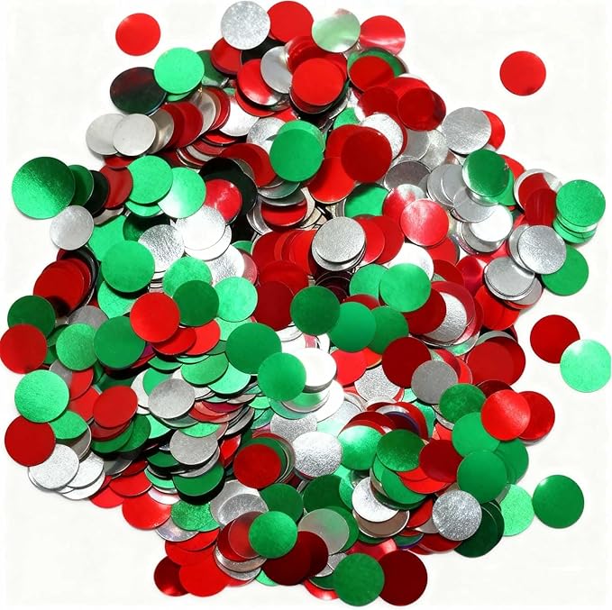 Red White Green Round Metallic Foil Confetti 8000 Pcs Multicolor Christmas Shiny Round Table Confetti for Wedding ，Graduation ，Party Decorations,60g of pack