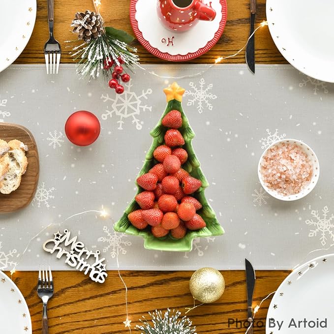 Artoid Mode Grey Snowman Snowflake Let it Snow Winter Table Runner, Seasonal Christmas Kitchen Dining Table Decoration for Home Party Decor 13x60 Inch